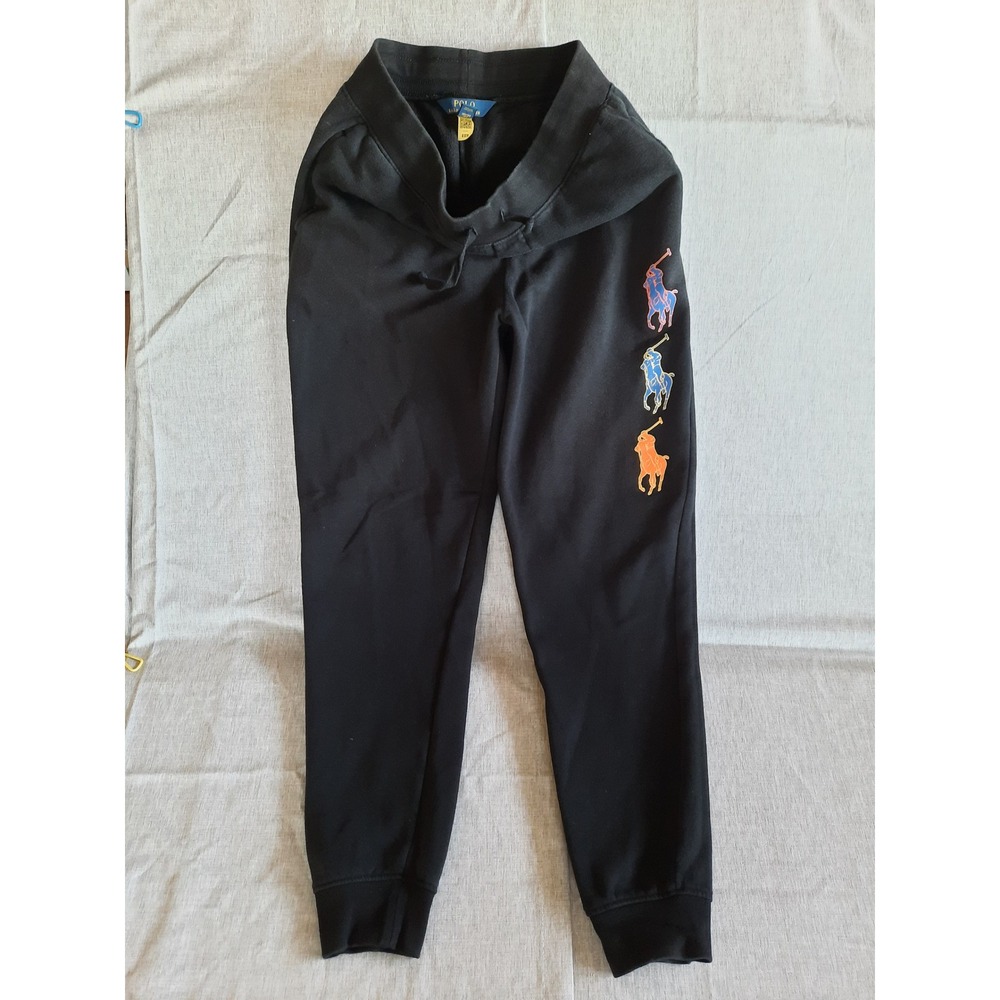 Polo Ralph Lauren 14-16 Youth Large Drawstring Fleece Stretch Black Jogger Pants